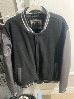 Levi's Black Varsity Bomber Jacket with Leather Sleeves